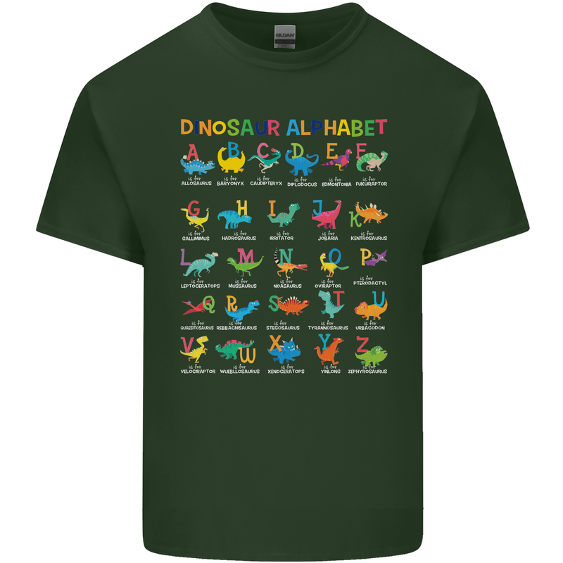 Dinosaur Alphabet T-Rex Funny Mens Cotton T-Shirt Tee Top Forest Green
