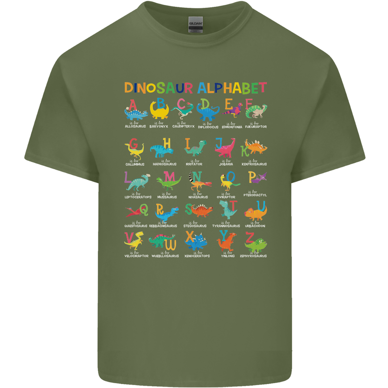 Dinosaur Alphabet T-Rex Funny Mens Cotton T-Shirt Tee Top Military Green