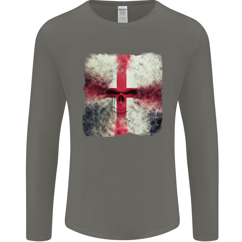 Dissolving England Flag St. George's Skull Mens Long Sleeve T-Shirt Charcoal