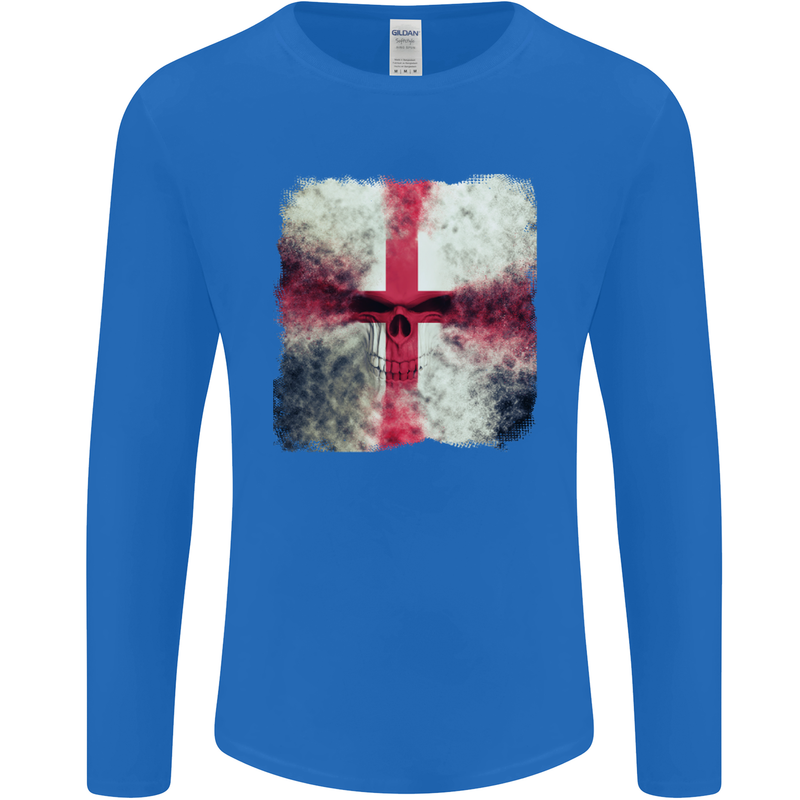 Dissolving England Flag St. George's Skull Mens Long Sleeve T-Shirt Royal Blue