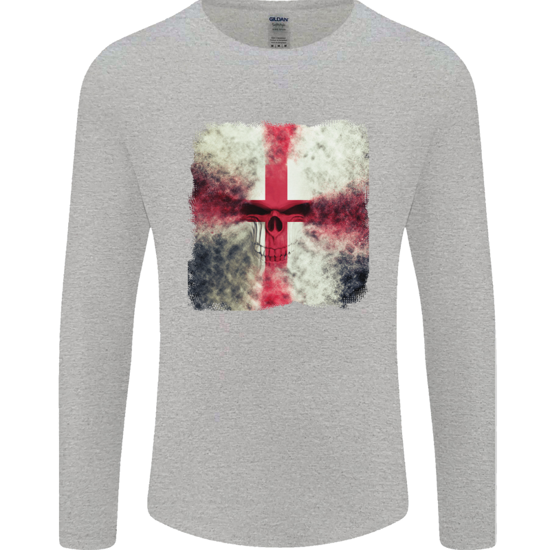 Dissolving England Flag St. George's Skull Mens Long Sleeve T-Shirt Sports Grey
