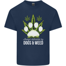 Distracted by Dogs and Weed Funny Drugs Mens Cotton T-Shirt Tee Top Navy Blue