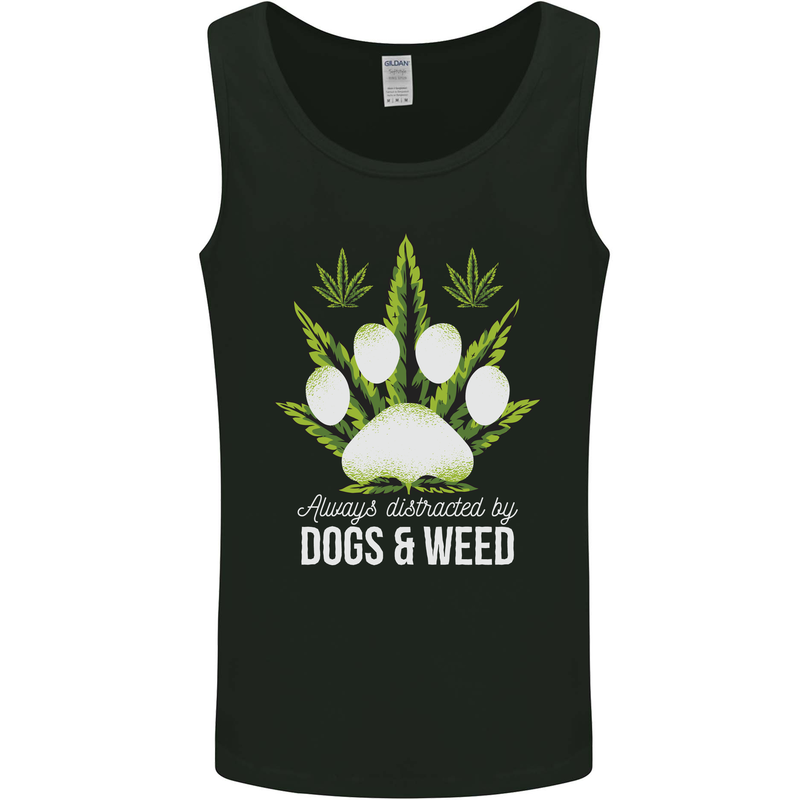 Distracted by Dogs and Weed Funny Drugs Mens Vest Tank Top Black