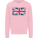 Distressed Union Jack Flag Great Britain Kids Sweatshirt Jumper Light Pink