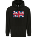Distressed Union Jack Flag Great Britain Mens 80% Cotton Hoodie Black
