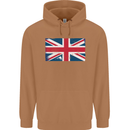 Distressed Union Jack Flag Great Britain Mens 80% Cotton Hoodie Caramel Latte