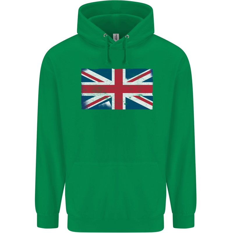 Distressed Union Jack Flag Great Britain Mens 80% Cotton Hoodie Irish Green
