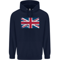 Distressed Union Jack Flag Great Britain Mens 80% Cotton Hoodie Navy Blue
