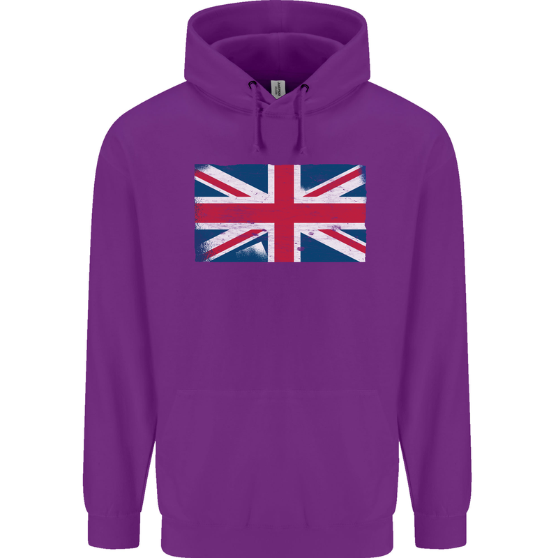 Distressed Union Jack Flag Great Britain Mens 80% Cotton Hoodie Purple