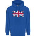 Distressed Union Jack Flag Great Britain Mens 80% Cotton Hoodie Royal Blue
