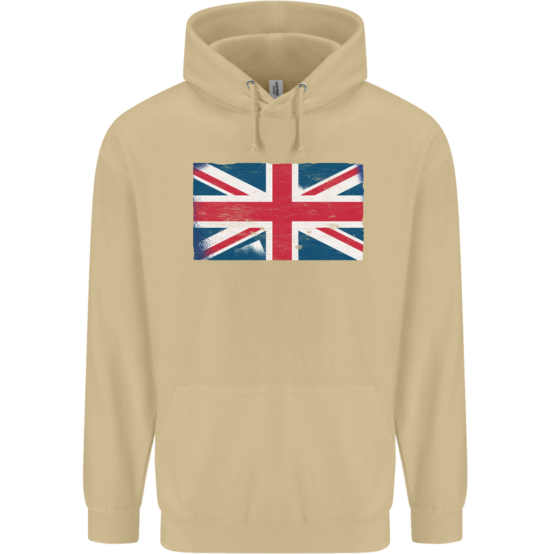 Distressed Union Jack Flag Great Britain Mens 80% Cotton Hoodie Sand
