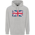 Distressed Union Jack Flag Great Britain Mens 80% Cotton Hoodie Sports Grey