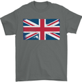 Distressed Union Jack Flag Great Britain Mens T-Shirt Cotton Gildan Charcoal
