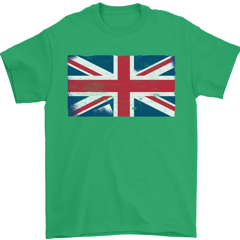 Distressed Union Jack Flag Great Britain Mens T-Shirt Cotton Gildan Irish Green
