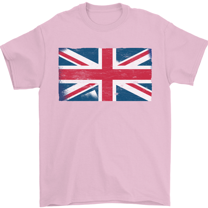 Distressed Union Jack Flag Great Britain Mens T-Shirt Cotton Gildan Light Pink