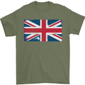 Distressed Union Jack Flag Great Britain Mens T-Shirt Cotton Gildan Military Green
