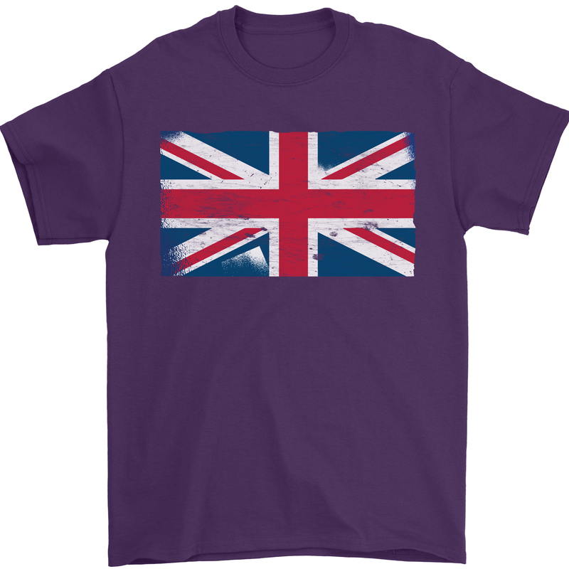 Distressed Union Jack Flag Great Britain Mens T-Shirt Cotton Gildan Purple