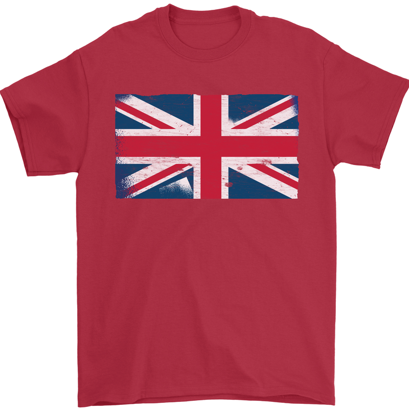 Distressed Union Jack Flag Great Britain Mens T-Shirt Cotton Gildan Red