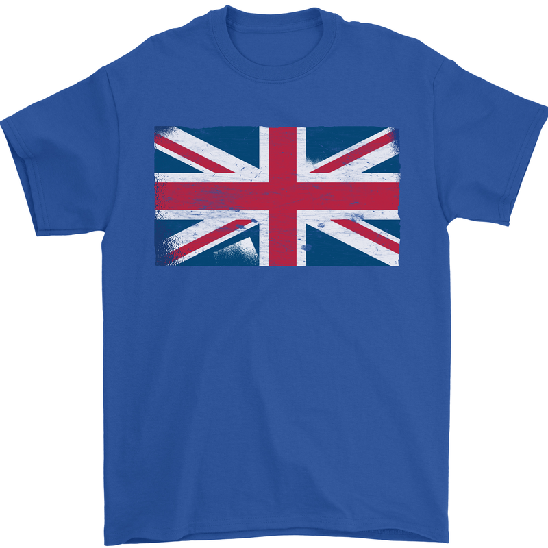 Distressed Union Jack Flag Great Britain Mens T-Shirt Cotton Gildan Royal Blue