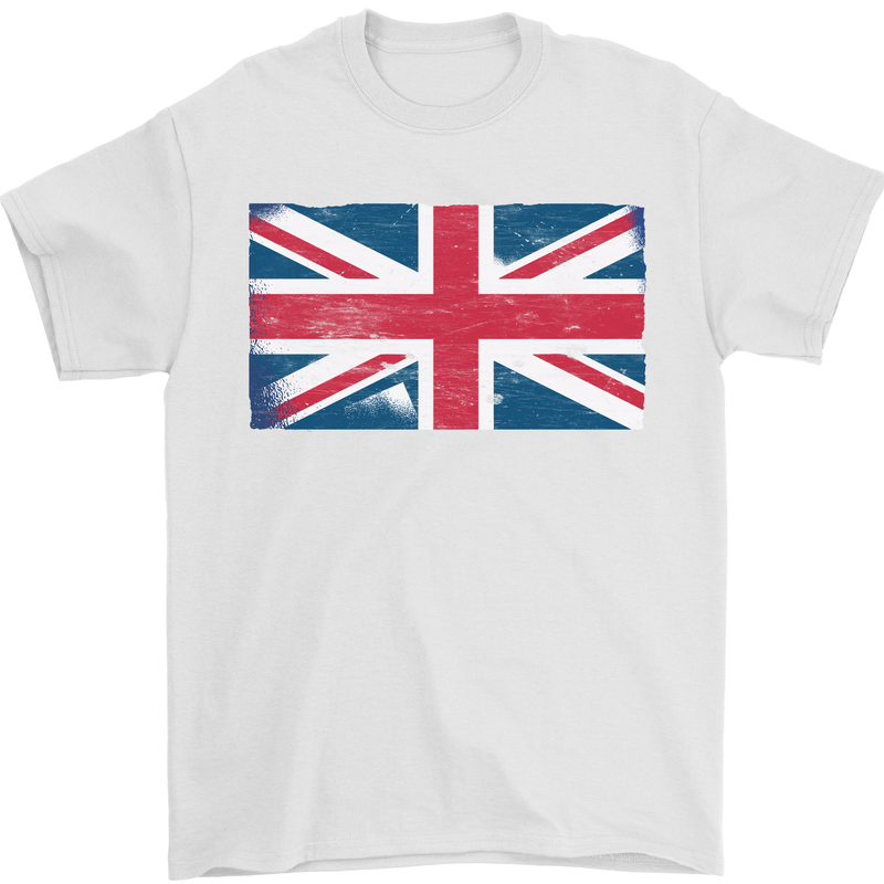 Distressed Union Jack Flag Great Britain Mens T-Shirt Cotton Gildan White