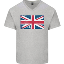 Distressed Union Jack Flag Great Britain Mens V-Neck Cotton T-Shirt Sports Grey