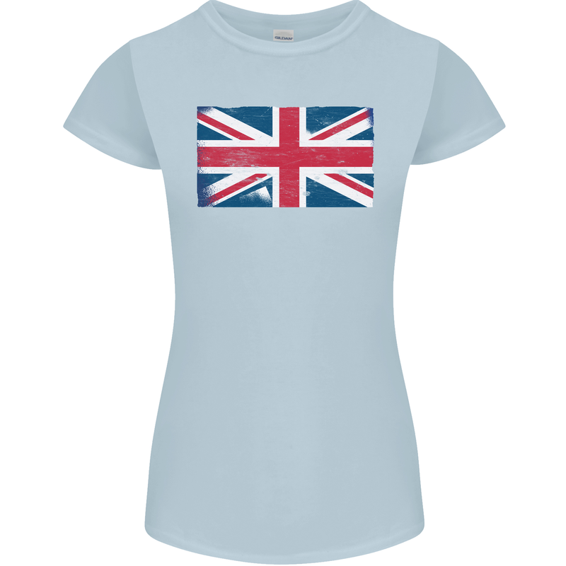 Distressed Union Jack Flag Great Britain Womens Petite Cut T-Shirt Light Blue