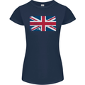 Distressed Union Jack Flag Great Britain Womens Petite Cut T-Shirt Navy Blue