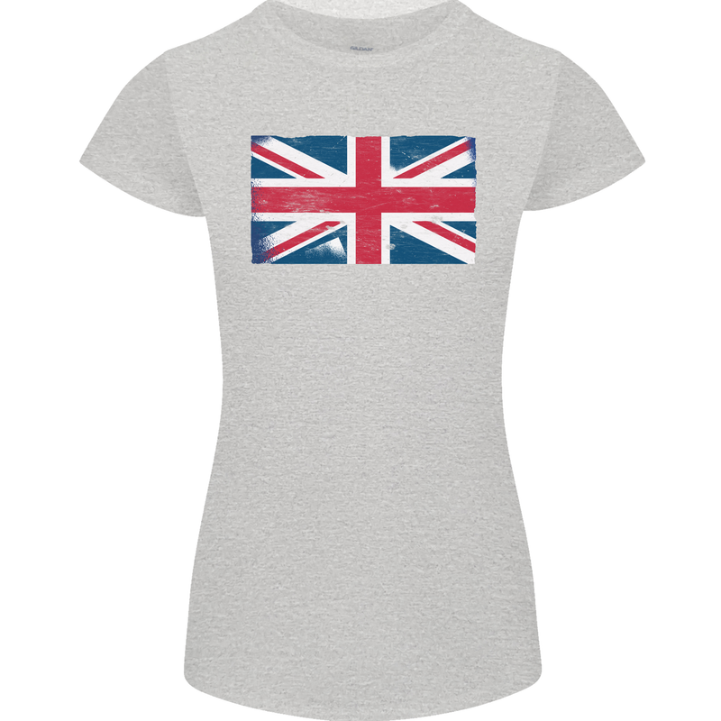 Distressed Union Jack Flag Great Britain Womens Petite Cut T-Shirt Sports Grey