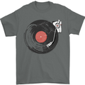 Distressed Vinyl Turntable DJ DJing Mens T-Shirt Cotton Gildan Charcoal