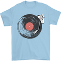 Distressed Vinyl Turntable DJ DJing Mens T-Shirt Cotton Gildan Light Blue