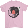 Distressed Vinyl Turntable DJ DJing Mens T-Shirt Cotton Gildan Light Pink