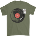 Distressed Vinyl Turntable DJ DJing Mens T-Shirt Cotton Gildan Military Green