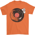Distressed Vinyl Turntable DJ DJing Mens T-Shirt Cotton Gildan Orange