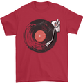 Distressed Vinyl Turntable DJ DJing Mens T-Shirt Cotton Gildan Red