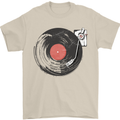 Distressed Vinyl Turntable DJ DJing Mens T-Shirt Cotton Gildan Sand