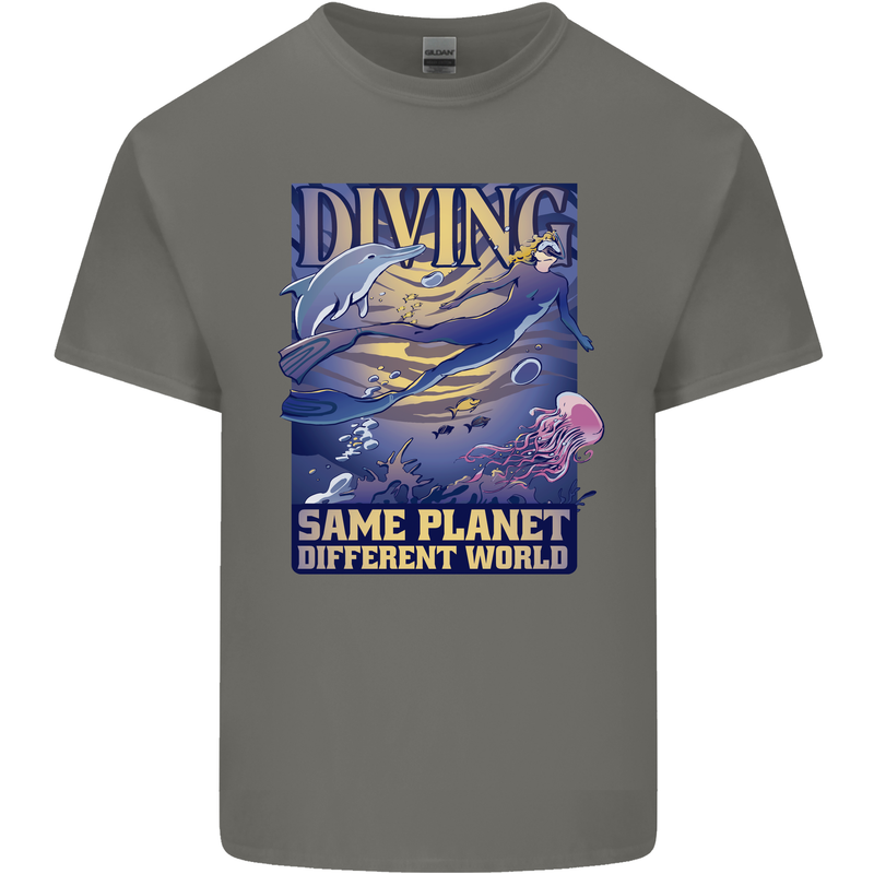 Diver Same Planet Different World Mens Cotton T-Shirt Tee Top Charcoal