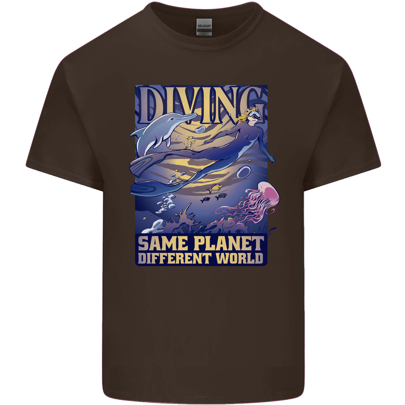 Diver Same Planet Different World Mens Cotton T-Shirt Tee Top Dark Chocolate