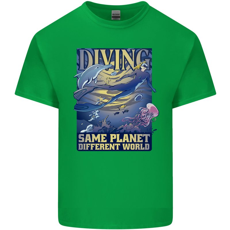 Diver Same Planet Different World Mens Cotton T-Shirt Tee Top Irish Green