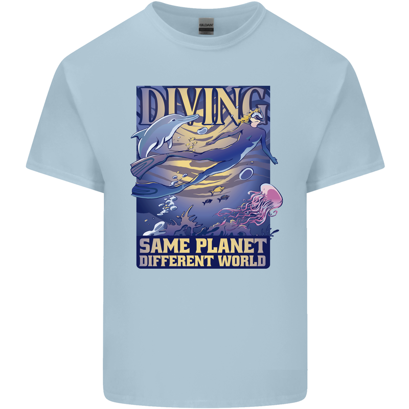 Diver Same Planet Different World Mens Cotton T-Shirt Tee Top Light Blue