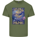 Diver Same Planet Different World Mens Cotton T-Shirt Tee Top Military Green