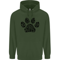 Dog Paw Print Word Art Mens 80% Cotton Hoodie Forest Green