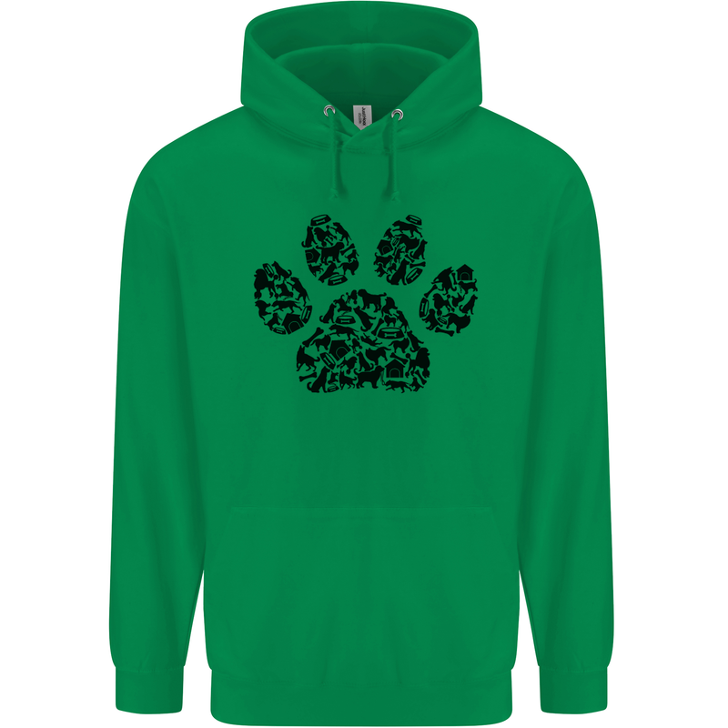 Dog Paw Print Word Art Mens 80% Cotton Hoodie Irish Green