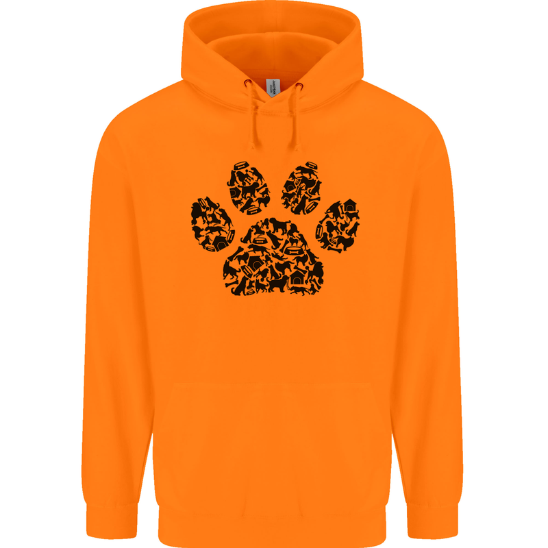 Dog Paw Print Word Art Mens 80% Cotton Hoodie Orange