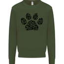 Dog Paw Print Word Art Mens Sweatshirt Jumper Forest Green