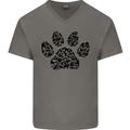 Dog Paw Print Word Art Mens V-Neck Cotton T-Shirt Charcoal