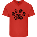 Dog Paw Print Word Art Mens V-Neck Cotton T-Shirt Red