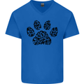 Dog Paw Print Word Art Mens V-Neck Cotton T-Shirt Royal Blue