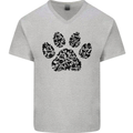 Dog Paw Print Word Art Mens V-Neck Cotton T-Shirt Sports Grey