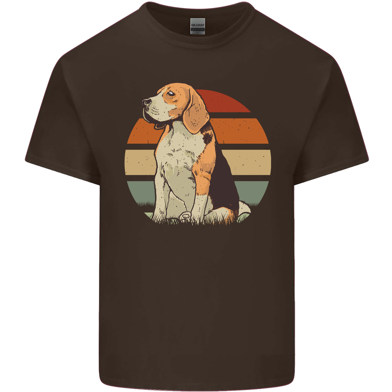 Dogs Beagle With a Retro Sunset Background Mens Cotton T-Shirt Tee Top Dark Chocolate
