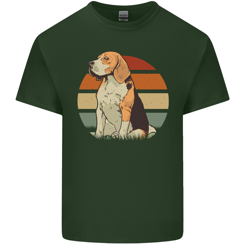 Dogs Beagle With a Retro Sunset Background Mens Cotton T-Shirt Tee Top Forest Green